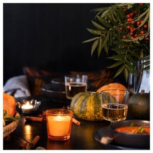 Scented candle in glass with lid, Spiced pumpkin/orange, 25 hr